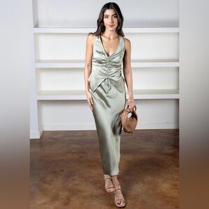 MINK PINK SONIA DRAWSTRING CAMI W/ SKIRT SET - SAGE